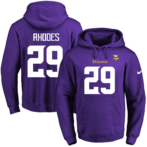Nike Vikings #29 Xavier Rhodes Purple Name & Number Pullover NFL Hoodie - Click Image to Close